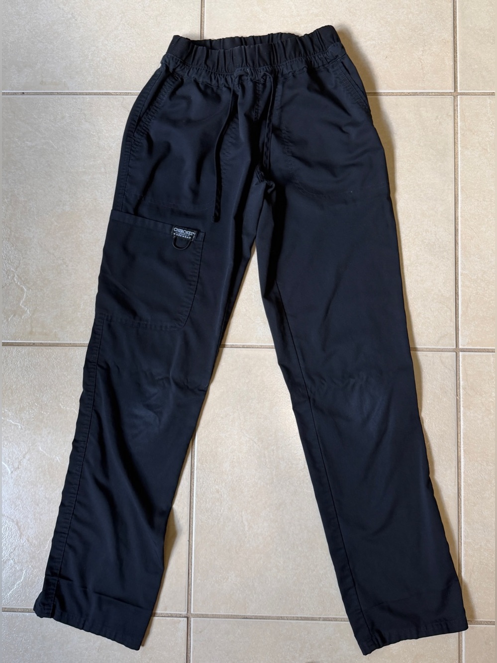 Cherokee Workwear Black Cargo Scrub Pants Elastic Waist Drawstring Size XS